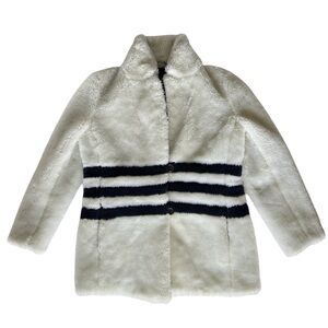 J. Crew Womens Cream Yuma Teddy Faux Fur Coat Striped Plush Fleece Jacket Sz S